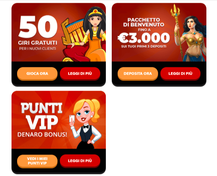 Alcuni dei bonus disponibili su GratoWin