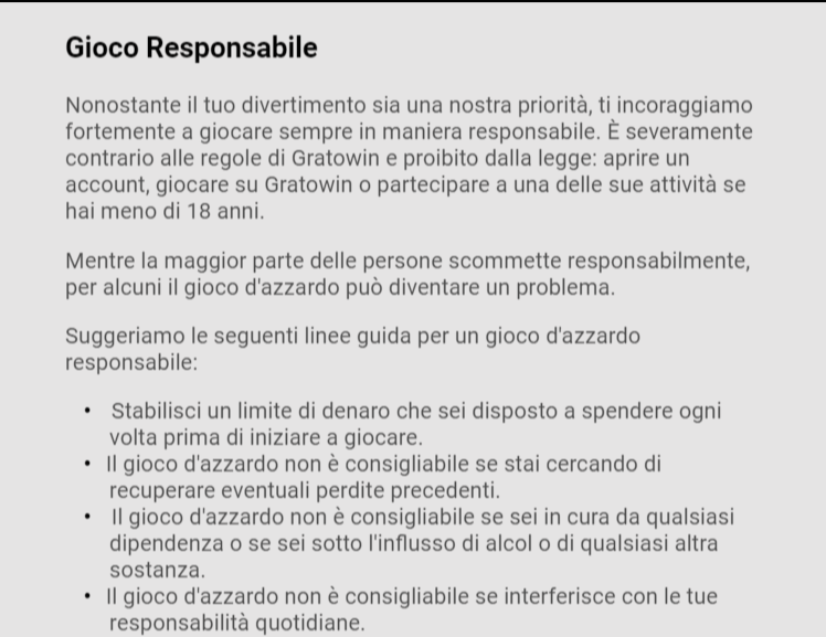 GratoWin supporta il gioco sicuro